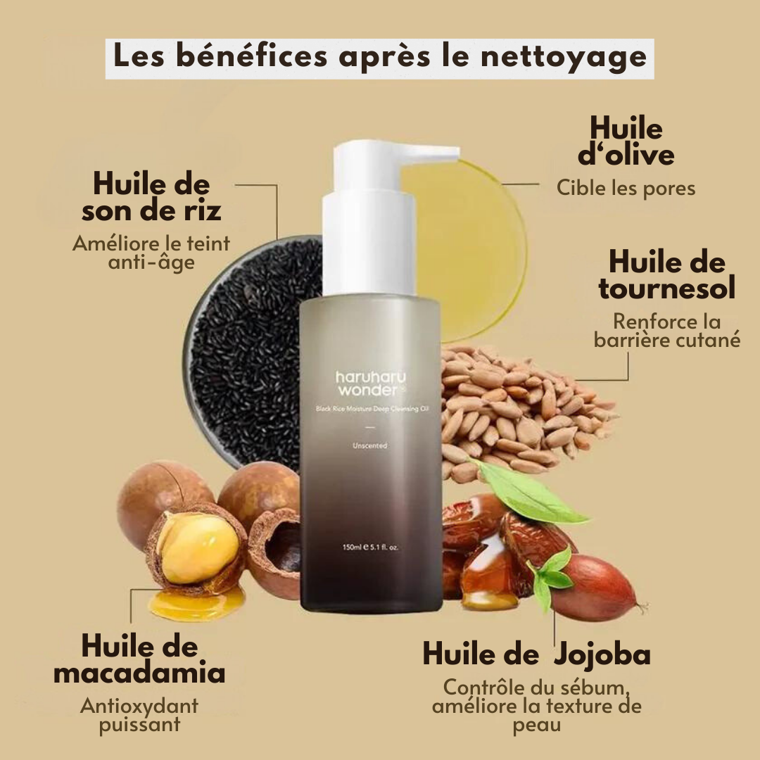 Haruharu Wonder – Huile nettoyante hydratante en profondeur au riz noir – 150 ml
