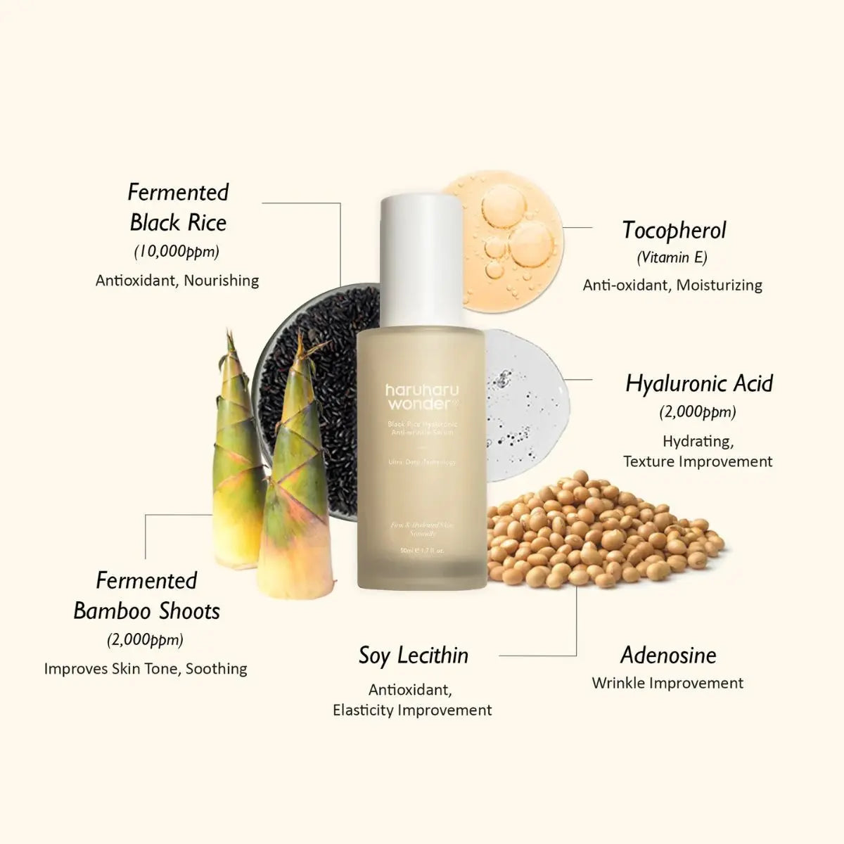 Haruharu Wonder – Hyaluronsäure-Anti-Falten-Serum mit schwarzem Reis, 50 ml