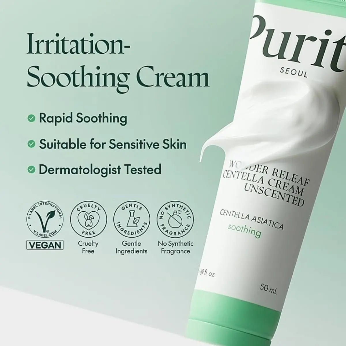 PURITO - Crème Centella Apaisante Wonder Releaf Sans Parfum, 50ml