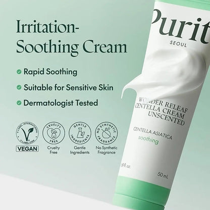 PURITO - Crème Centella Apaisante Wonder Releaf Sans Parfum, 50ml