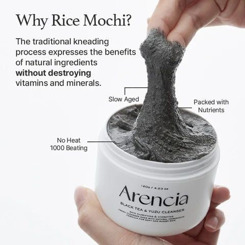 Arencia – Nettoyant mochi au riz et au thé noir, 120 g