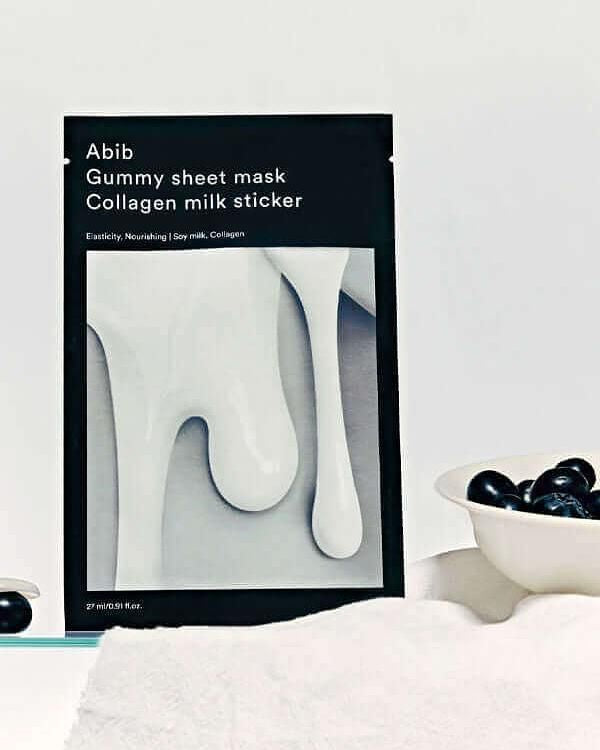 Abib – Masque en feuille à la gomme, lait de collagène, autocollant, 1 unité