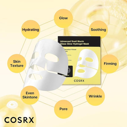 COSRX – Masque hydrogel éclat verre à la mucine d'escargot avancée, boîte de 3